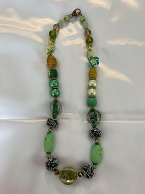 Handcrafted Green Bead Statement Necklace - Unbranded